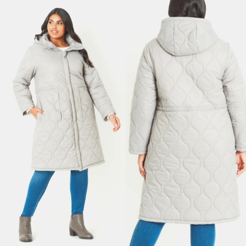 NWT AVENUE EVANS QUILTED HOOD COAT IN GREY $118